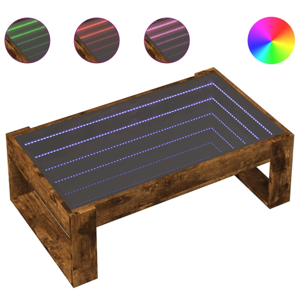 Produktbild för Soffbord med Infinity LEDs rökfärgad ek 90x53x30 cm