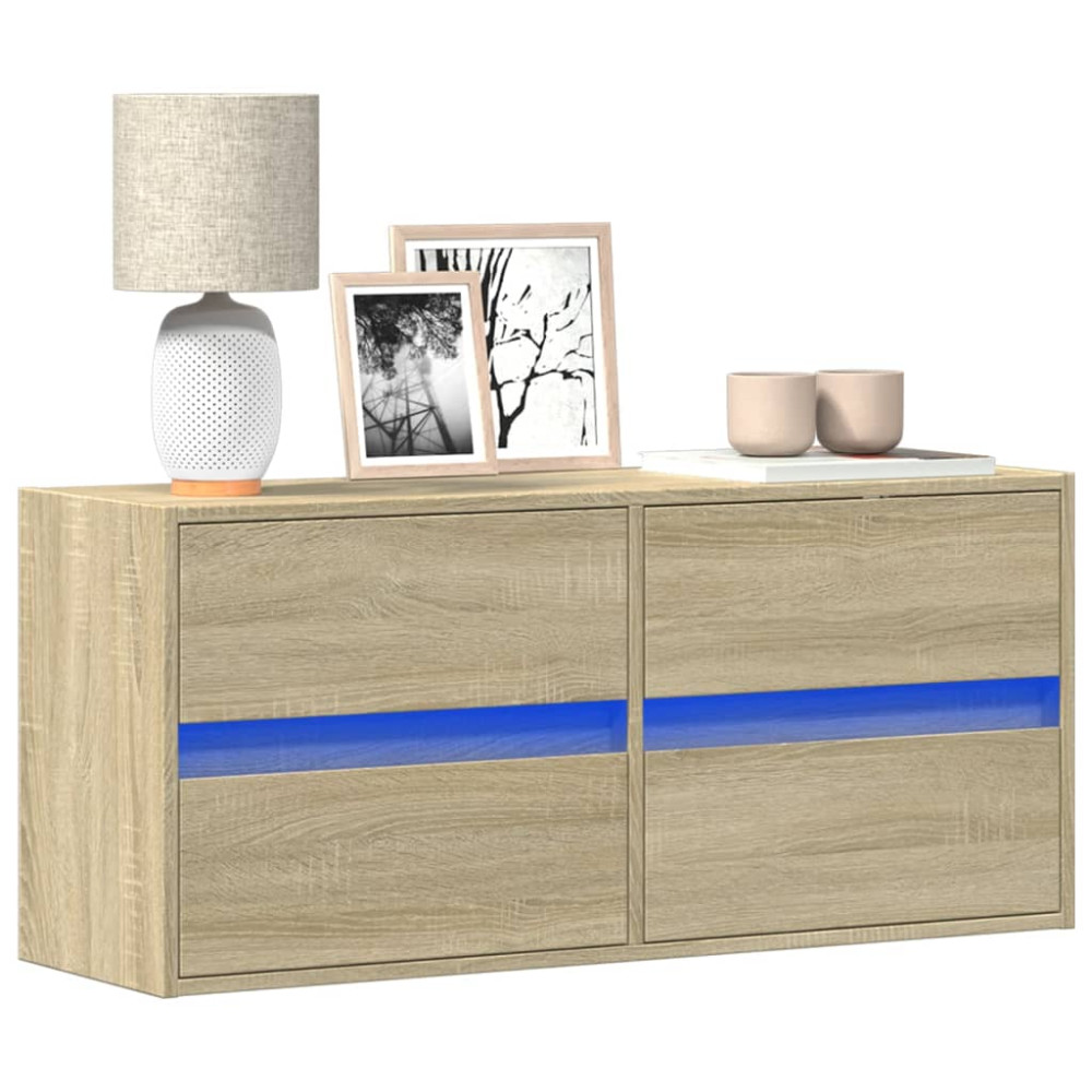 Produktbild för Väggmonterad tv-bänk LEDs sonoma-ek 100x31x45 cm