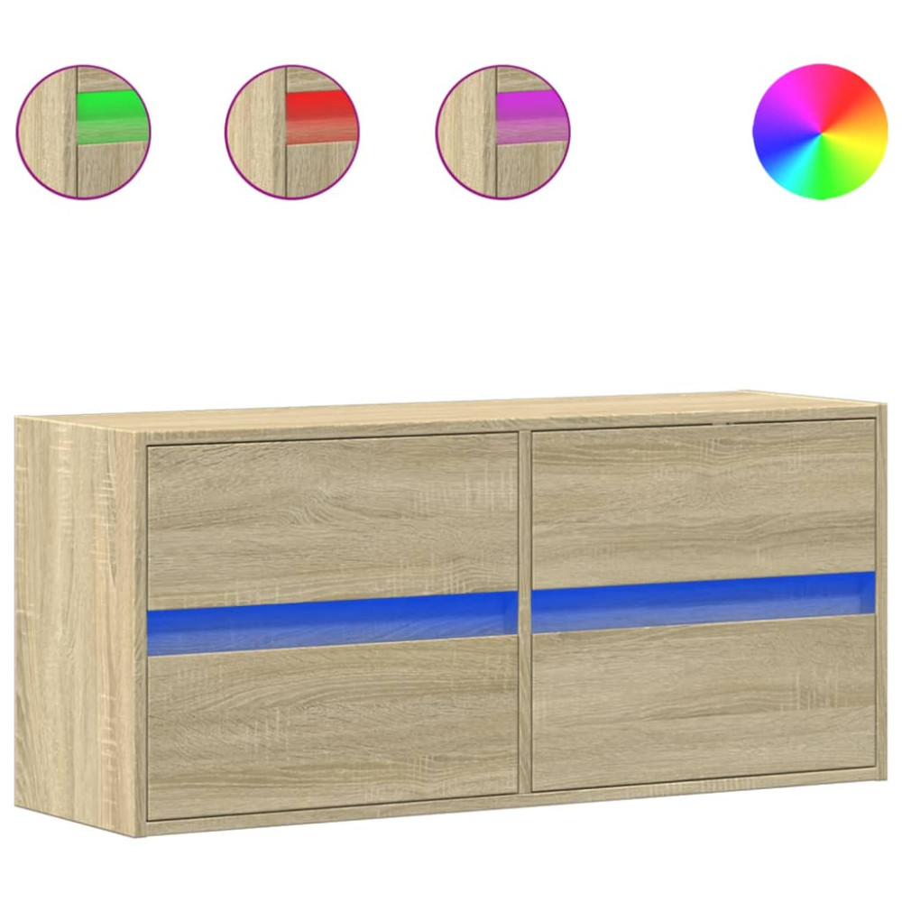 Produktbild för Väggmonterad tv-bänk LEDs sonoma-ek 100x31x45 cm