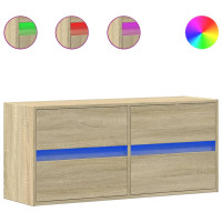 Produktbild för Väggmonterad tv-bänk LEDs sonoma-ek 100x31x45 cm