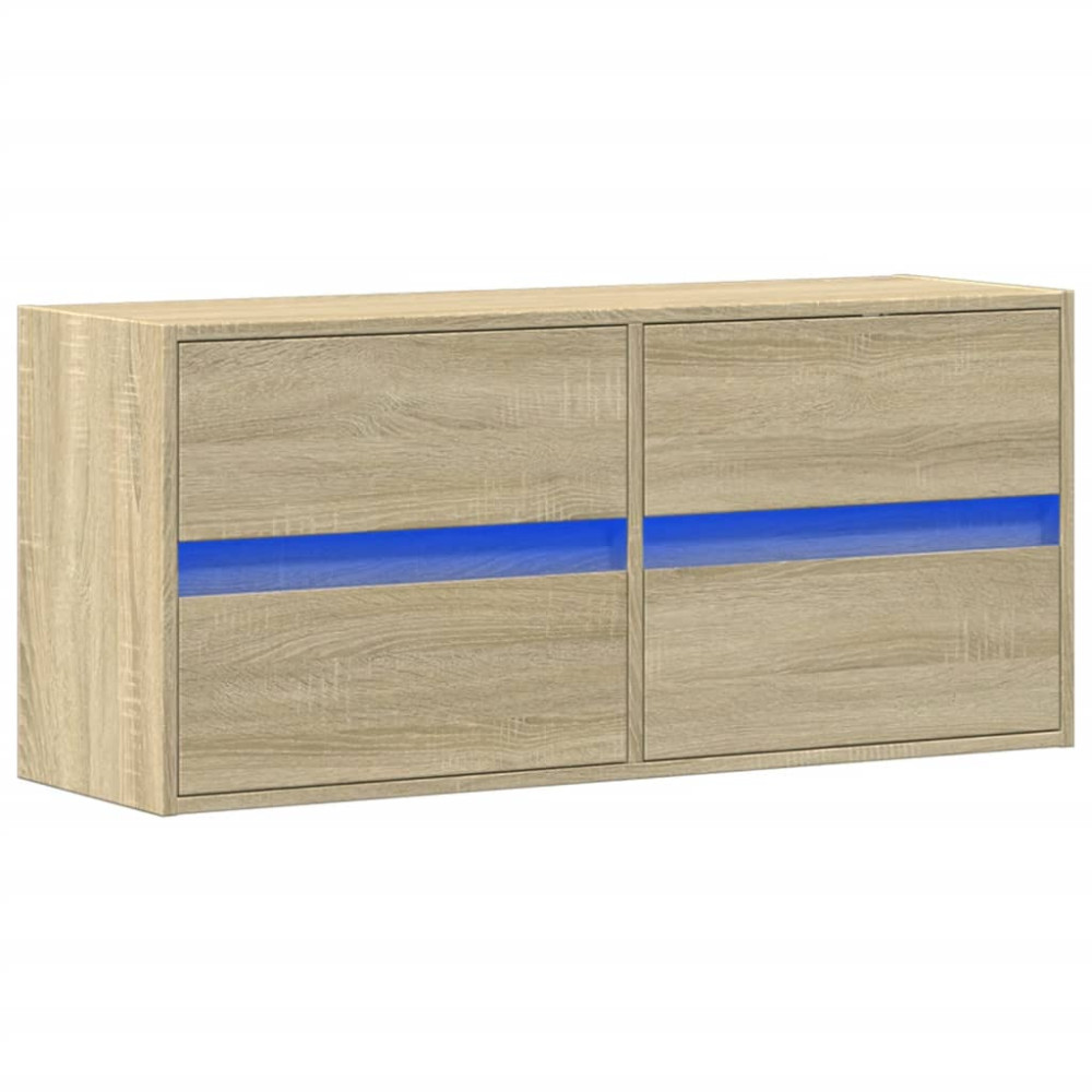 Produktbild för Väggmonterad tv-bänk LEDs sonoma-ek 100x31x45 cm
