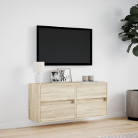Produktbild för Väggmonterad tv-bänk LEDs sonoma-ek 100x31x45 cm