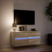Produktbild för Väggmonterad tv-bänk LEDs sonoma-ek 100x31x45 cm