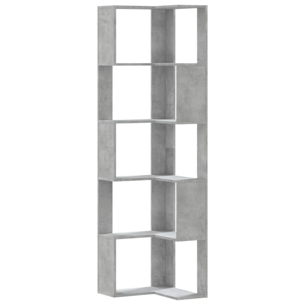 Produktbild för Bokhylla hörn 5 hyllplan betonggrå 50x50x179 cm konstruerat trä