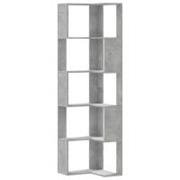 Produktbild för Bokhylla hörn 5 hyllplan betonggrå 50x50x179 cm konstruerat trä
