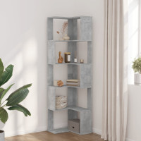 Produktbild för Bokhylla hörn 5 hyllplan betonggrå 50x50x179 cm konstruerat trä