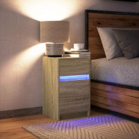 Produktbild för Sängbord med LED-lampor sonoma-ek konstruerat trä