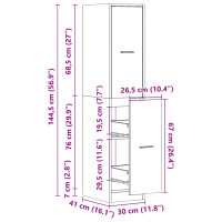 Produktbild för Apoteksskåp vit högglans 30x41x144,5 cm konstruerat trä