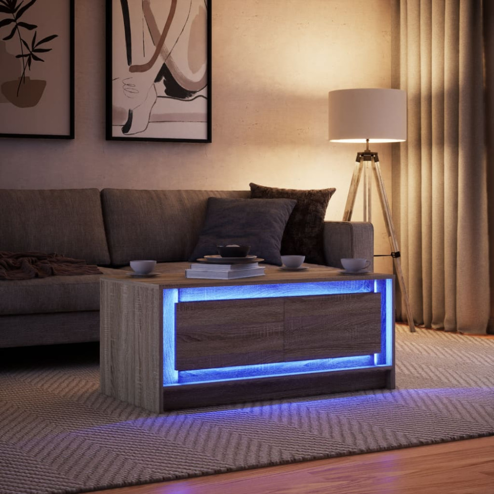 Produktbild för Soffbord med LEDs sonoma-ek konstruerat trä