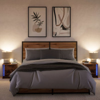 Produktbild för Sängbord med LED-lampor 2 st rökfärgad ek konstruerat trä