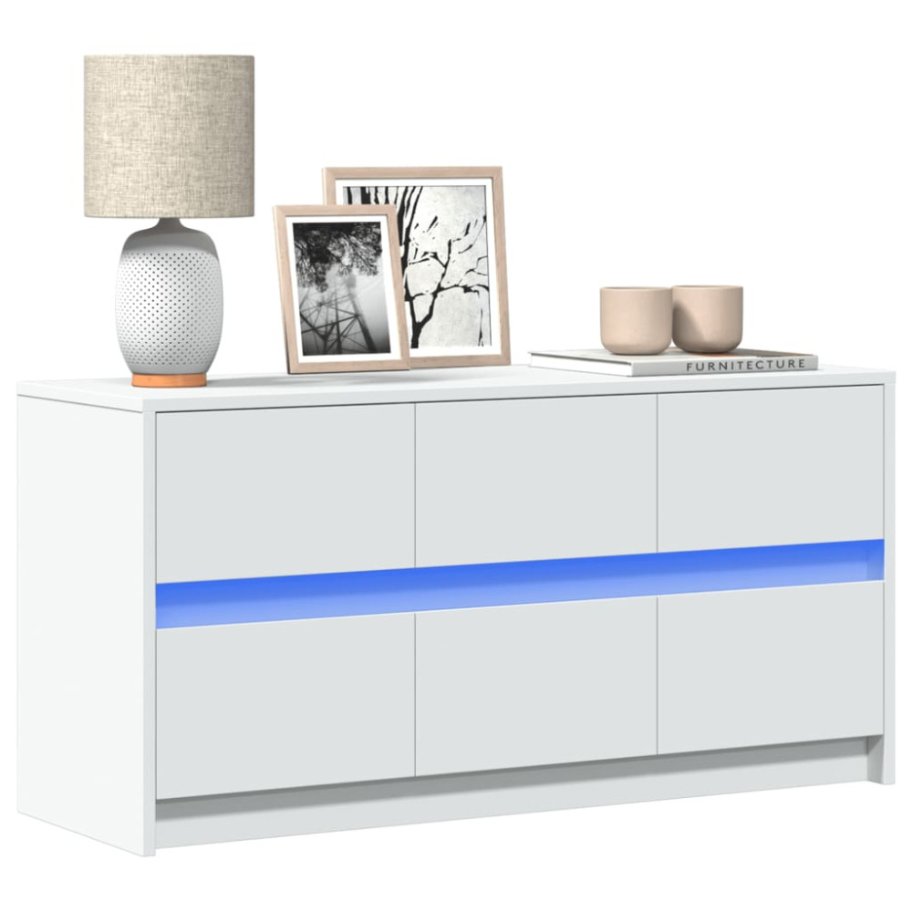Produktbild för Tv-bänk med LEDs vit 100x34x50 cm konstruerat trä