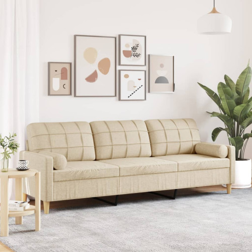 vidaXL 3-sitssoffa med prydnadskuddar gräddvit 210 cm tyg - Soffor