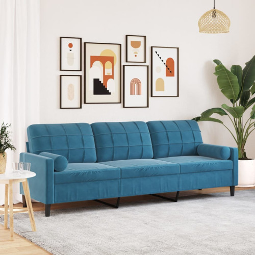 vidaXL 3-sitssoffa med prydnadskuddar blå 210 cm sammet
