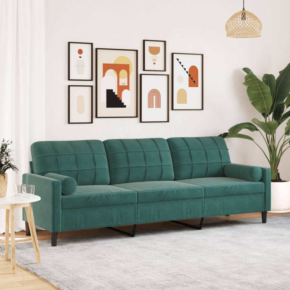 Produktbild för 3-sitssoffa med prydnadskuddar mörkgrön 210 cm sammet