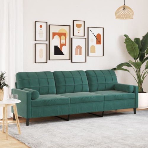 vidaXL 3-sitssoffa med prydnadskuddar mörkgrön 210 cm sammet