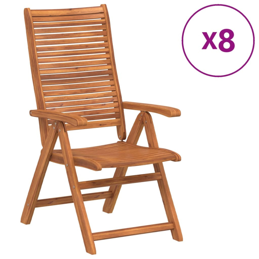 Produktbild för Justerbara trädgårdsstolar 8 st 56x72x107 cm massivt akaciaträ