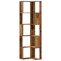 Produktbild för Bokhylla hörn 5 hyllplan åldrat trä 50x50x179cm konstruerat trä