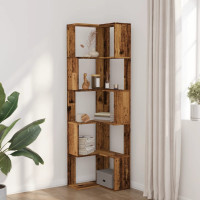 Produktbild för Bokhylla hörn 5 hyllplan åldrat trä 50x50x179cm konstruerat trä