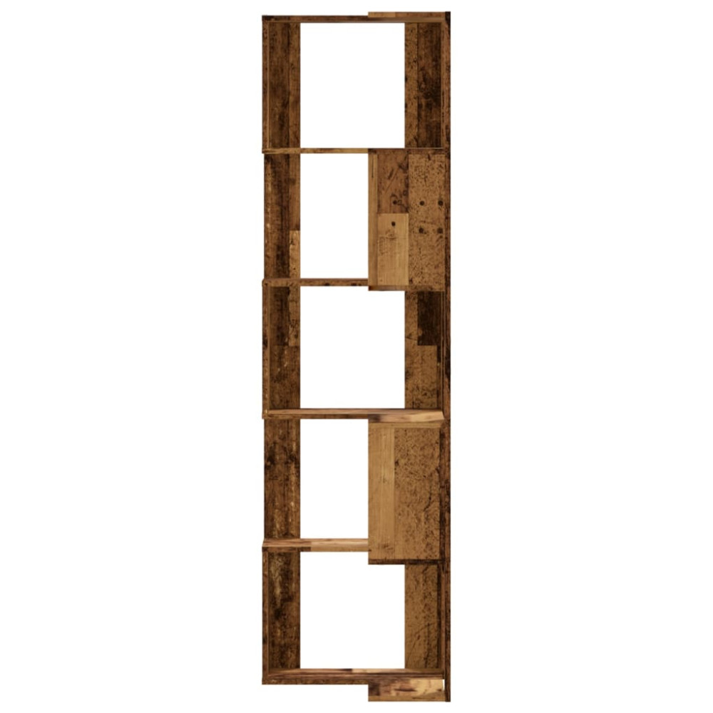 Produktbild för Bokhylla hörn 5 hyllplan åldrat trä 50x50x179cm konstruerat trä