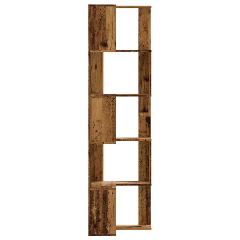 Produktbild för Bokhylla hörn 5 hyllplan åldrat trä 50x50x179cm konstruerat trä