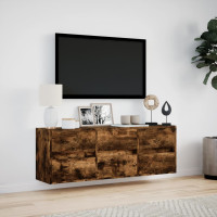 Produktbild för Väggmonterad tv-bänk LEDs rökfärgad ek 130x31x45 cm