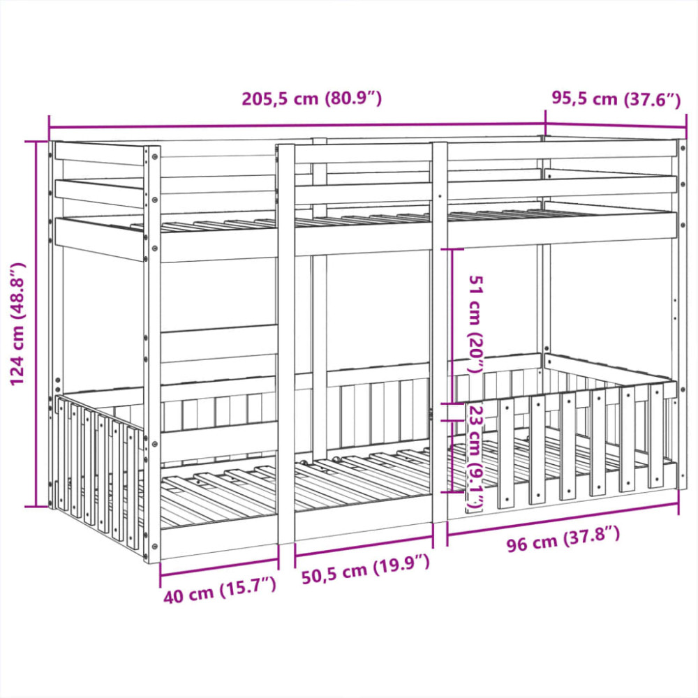Produktbild för Våningssäng vaxad brun 90x200 cm massiv furu