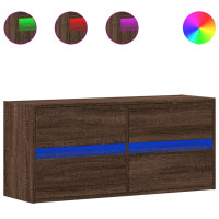 Produktbild för Väggmonterad tv-bänk LEDs brun ek 100x31x45 cm