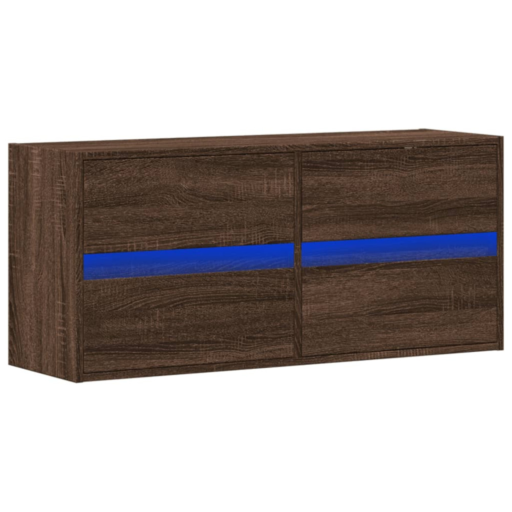 Produktbild för Väggmonterad tv-bänk LEDs brun ek 100x31x45 cm