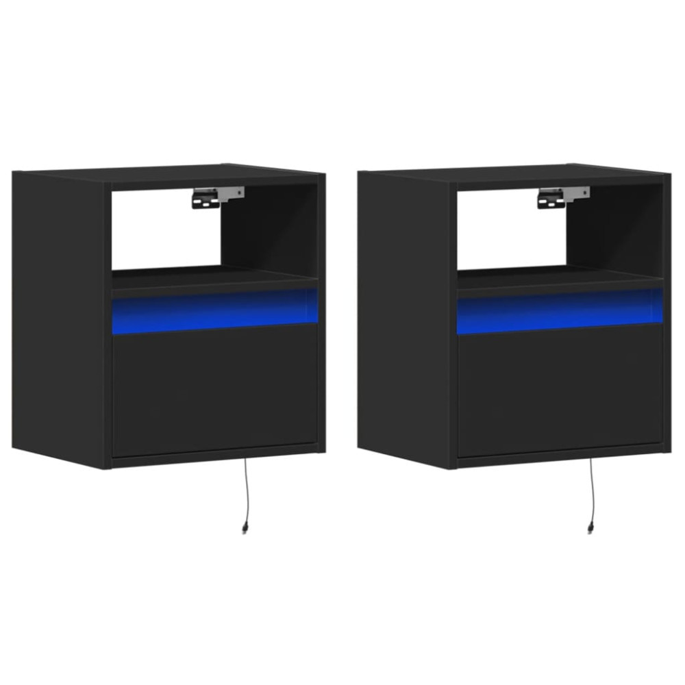 Produktbild för Väggmonterad tv-bänk LED 2 st svart 41x31x45 cm