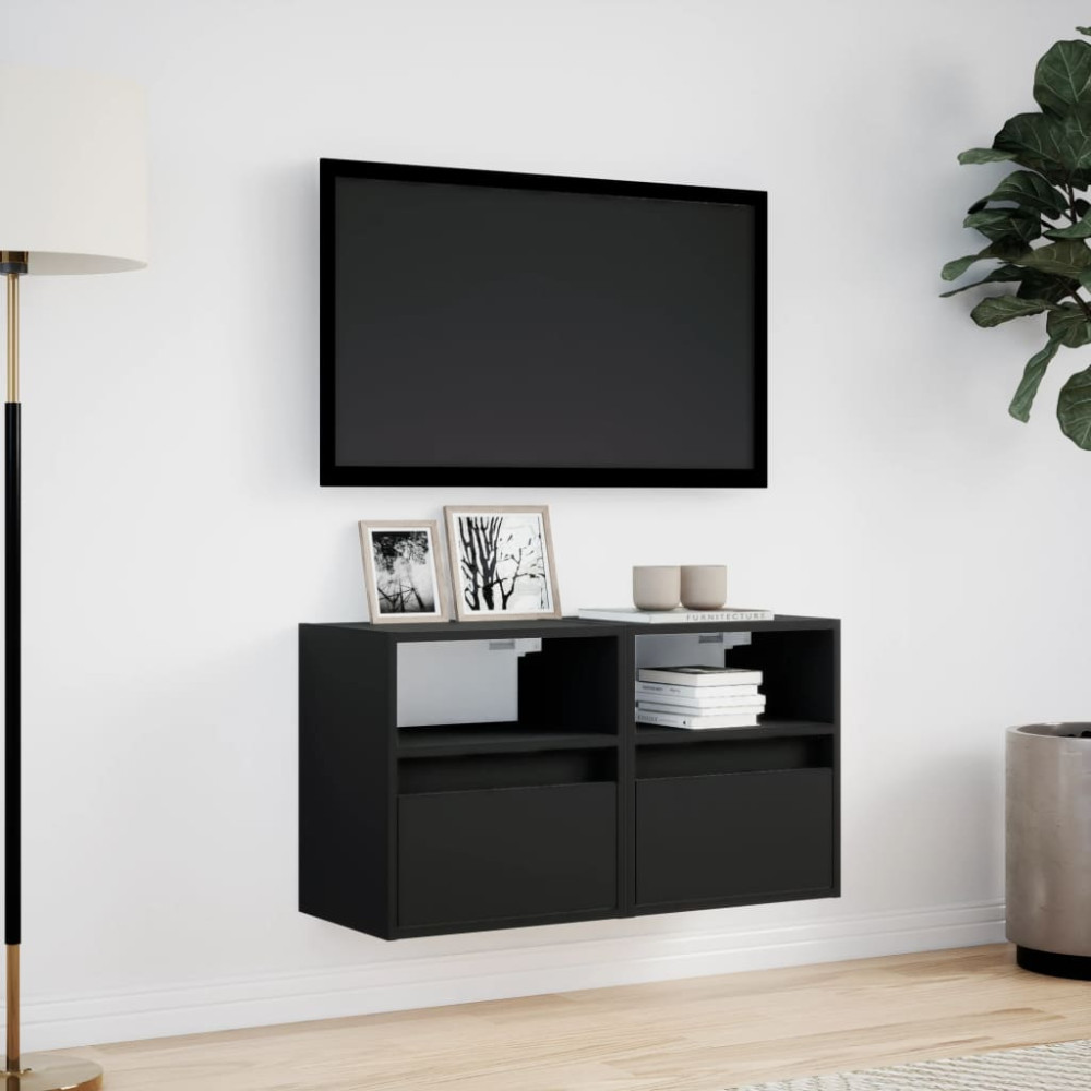 Produktbild för Väggmonterad tv-bänk LED 2 st svart 41x31x45 cm