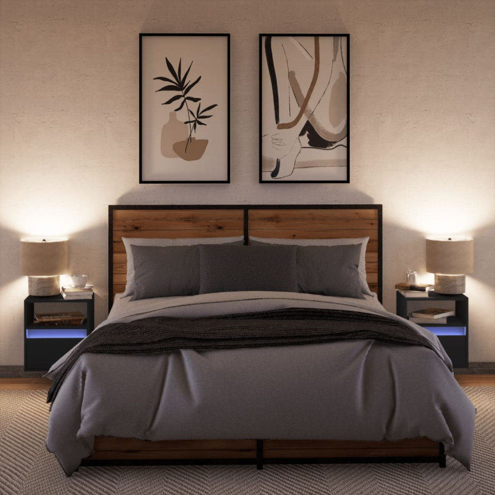 Produktbild för Väggmonterad tv-bänk LED 2 st svart 41x31x45 cm