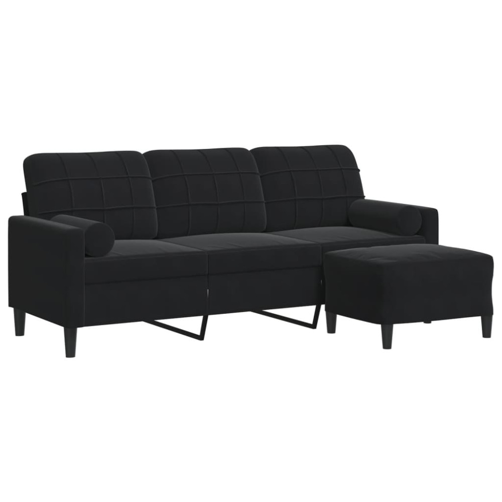 Produktbild för 3-sitssoffa med fotpall svart 180 cm sammet
