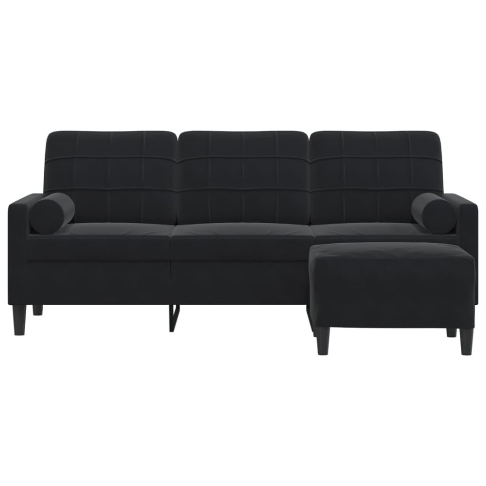 Produktbild för 3-sitssoffa med fotpall svart 180 cm sammet