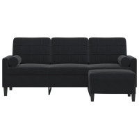 Produktbild för 3-sitssoffa med fotpall svart 180 cm sammet