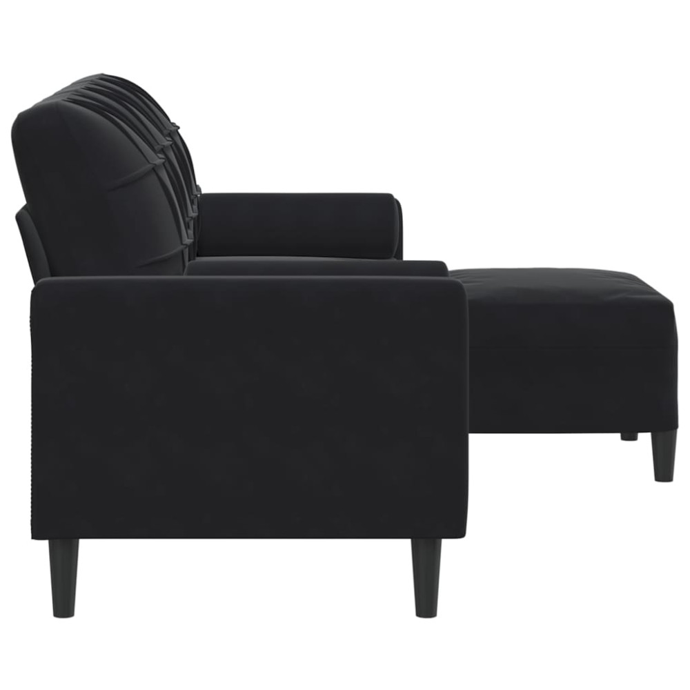 Produktbild för 3-sitssoffa med fotpall svart 180 cm sammet