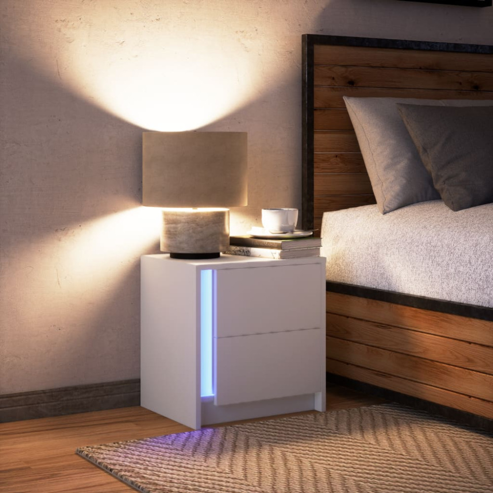 Produktbild för Sängbord med LED-lampor vit konstruerat trä