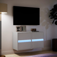 Produktbild för Väggmonterad tv-bänk LED 2 st vit 41x31x45 cm