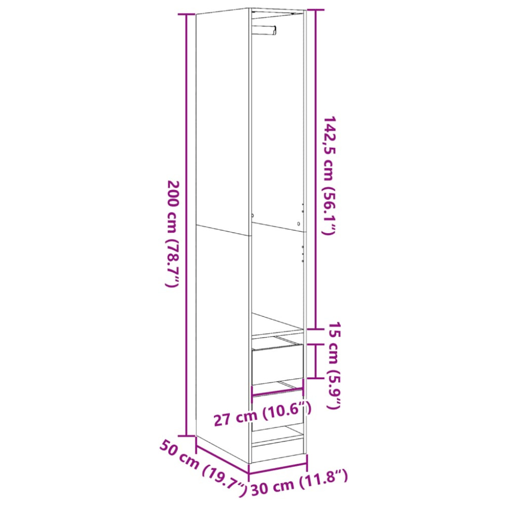 Produktbild för Garderob rökfärgad ek 30x50x200 cm konstruerat trä