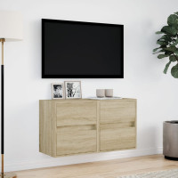 Produktbild för Väggmonterad tv-bänk LED 2 st sonoma-ek 41x31x45 cm