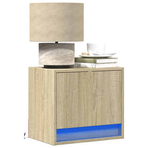 vidaXL Väggmonterade sängbord med LED-lampor 2 st sonoma-ek