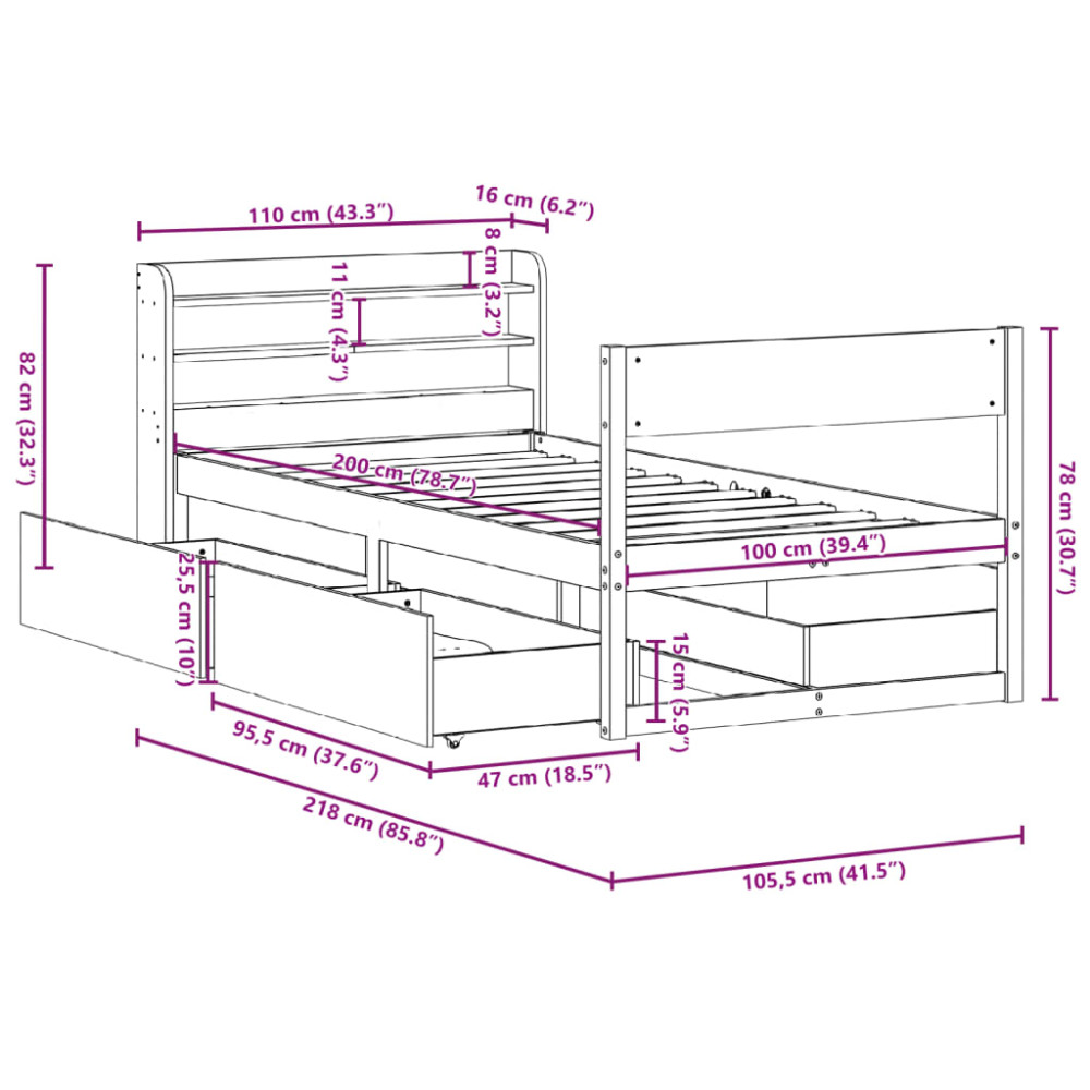 Produktbild för Sängram utan madrass vaxbrun 100x200 cm massiv furu
