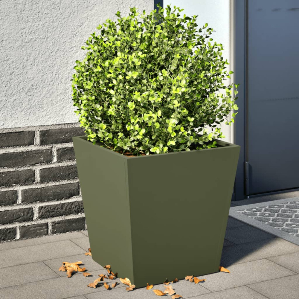 Produktbild för Trädgårdskrukor 2 st olivgrön 40x40x40 cm stål