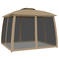 Produktbild för Paviljong med dubbelt tak & nätväggar taupe 2,93x2,93 m stål