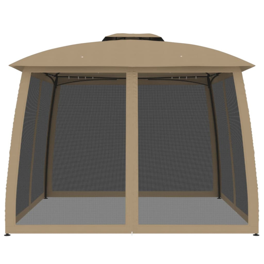 Produktbild för Paviljong med dubbelt tak & nätväggar taupe 2,93x2,93 m stål