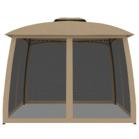 Produktbild för Paviljong med dubbelt tak & nätväggar taupe 2,93x2,93 m stål