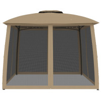 Produktbild för Paviljong med dubbelt tak & nätväggar taupe 2,93x2,93 m stål