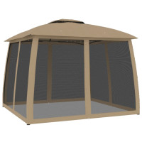 Produktbild för Paviljong med dubbelt tak & nätväggar taupe 2,93x2,93 m stål
