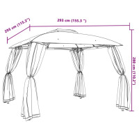 Produktbild för Paviljong med dubbelt tak & nätväggar taupe 2,93x2,93 m stål