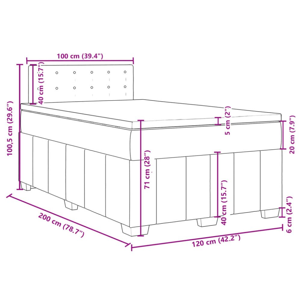 Produktbild för Ramsäng med madrass mörkbrun 120x200 cm tyg