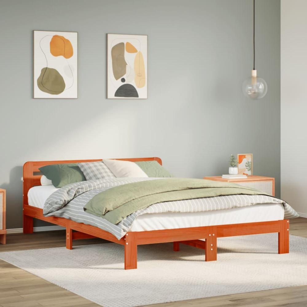 Produktbild för Sängram utan madrass vaxbrun 135x190 cm massiv furu